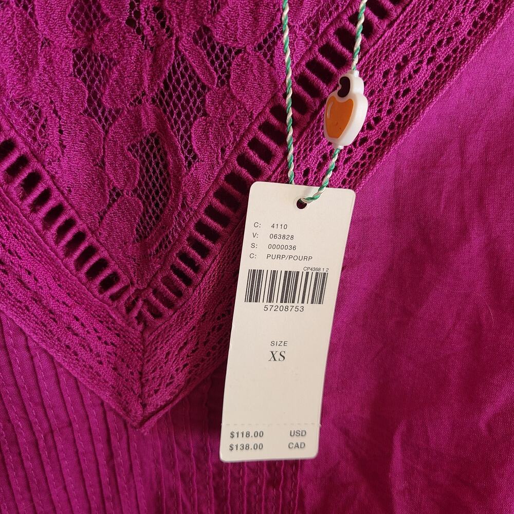 Anthropologie Top Kelsie Peasant Blouse Farm Rio NWT XS Puff Sleeve Lace Boho - Picture 3 of 5